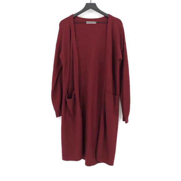 MOUSSY Open Front Knit Wool Duster Cardigan Maroon Red OS - Picture 1 of 10